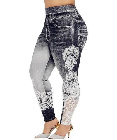 Plus Size Jeans Jeggings Butt Lift Bermuda Yoga Leggings High Waist Stretch Lace Trim Pencil Denim Pants Black $12.46 Jeans