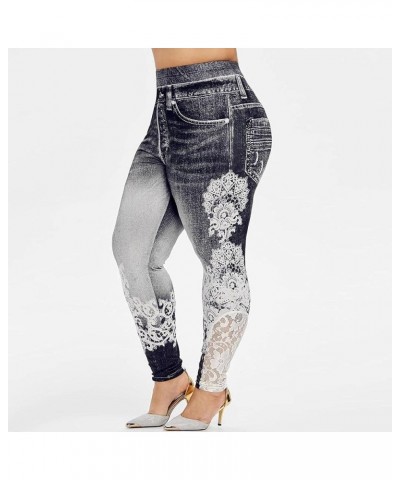 Plus Size Jeans Jeggings Butt Lift Bermuda Yoga Leggings High Waist Stretch Lace Trim Pencil Denim Pants Black $12.46 Jeans