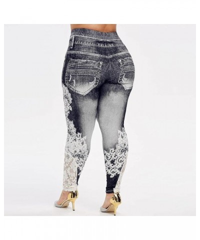 Plus Size Jeans Jeggings Butt Lift Bermuda Yoga Leggings High Waist Stretch Lace Trim Pencil Denim Pants Black $12.46 Jeans