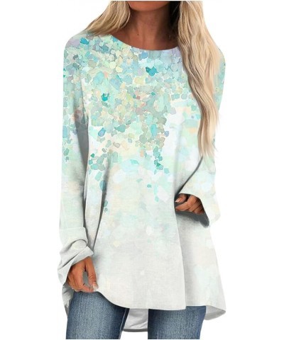 Women's 2023 Causal Long Sleeve Shirts Tops Crewneck Round Neck Floral Print Loose Blouse 1-cyan $7.83 T-Shirts