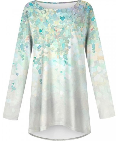 Women's 2023 Causal Long Sleeve Shirts Tops Crewneck Round Neck Floral Print Loose Blouse 1-cyan $7.83 T-Shirts