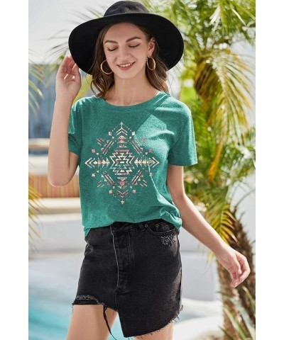 Aztec Shirts for Women Funny Geometric T-Shirt Retro Western Tee Shirt Casual Short Sleeve Ethnic Tops Blue $14.45 T-Shirts