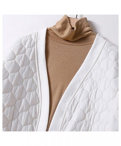 Winter Button Down Quilted Coats For Women Fashion Warm Long Sleeve V Neck Loose Fit Lightweight Coats,Pockets A1-white $12.4...