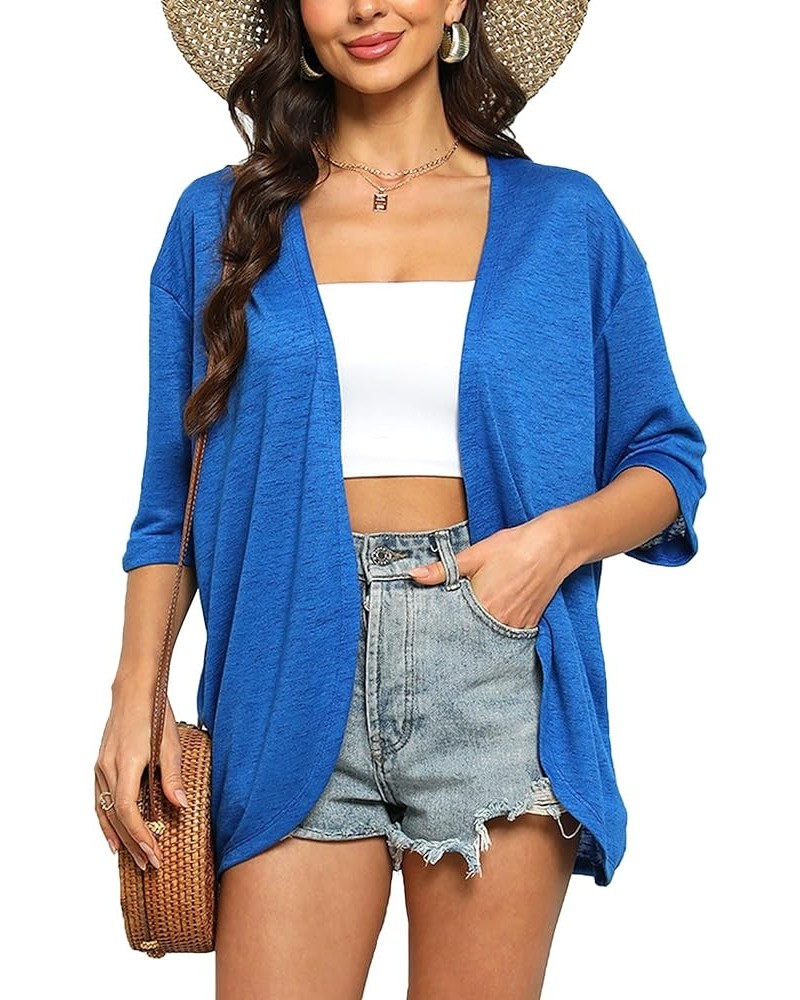 Womens Casual Lightweight Cardigans Open Front 3/4 Sleeve Cardigan Summer Cover Up Blue $16.49 Sweaters