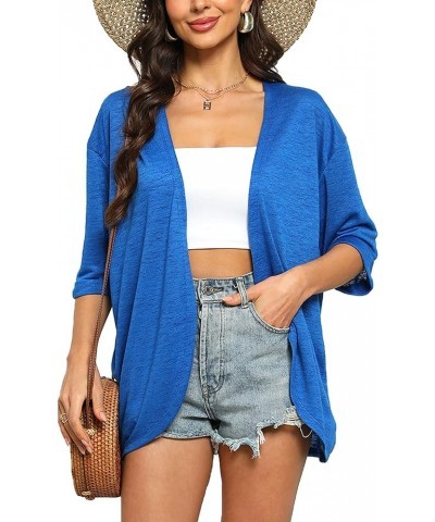 Womens Casual Lightweight Cardigans Open Front 3/4 Sleeve Cardigan Summer Cover Up Blue $16.49 Sweaters