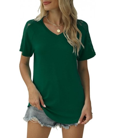 Womens Tops Summer Short Lace Sleeve V Neck Shirts Casual Loose Tshirts Trendy 2024 Green $12.25 T-Shirts