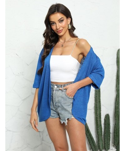 Womens Casual Lightweight Cardigans Open Front 3/4 Sleeve Cardigan Summer Cover Up Blue $16.49 Sweaters