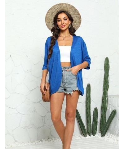 Womens Casual Lightweight Cardigans Open Front 3/4 Sleeve Cardigan Summer Cover Up Blue $16.49 Sweaters