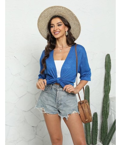 Womens Casual Lightweight Cardigans Open Front 3/4 Sleeve Cardigan Summer Cover Up Blue $16.49 Sweaters