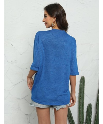 Womens Casual Lightweight Cardigans Open Front 3/4 Sleeve Cardigan Summer Cover Up Blue $16.49 Sweaters