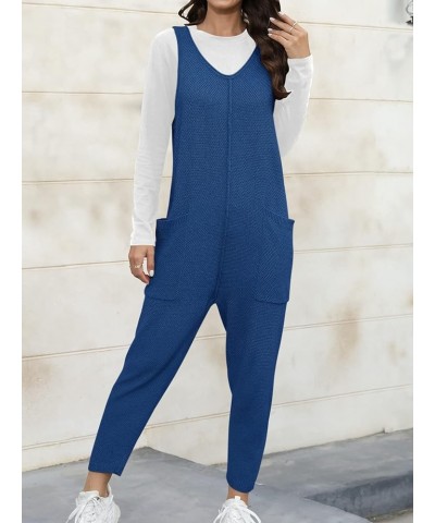 Women Casual V Neck Sleeveless Sweater Jumpsuits Stretchy Fit One Piece Long Pants Sweater Overalls with Pockets Dark Blue $1...