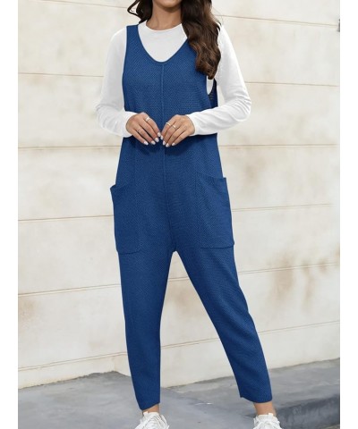 Women Casual V Neck Sleeveless Sweater Jumpsuits Stretchy Fit One Piece Long Pants Sweater Overalls with Pockets Dark Blue $1...