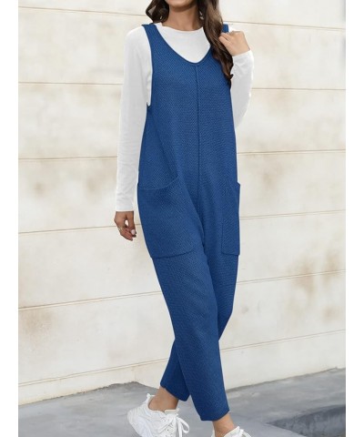 Women Casual V Neck Sleeveless Sweater Jumpsuits Stretchy Fit One Piece Long Pants Sweater Overalls with Pockets Dark Blue $1...