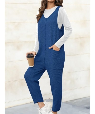 Women Casual V Neck Sleeveless Sweater Jumpsuits Stretchy Fit One Piece Long Pants Sweater Overalls with Pockets Dark Blue $1...