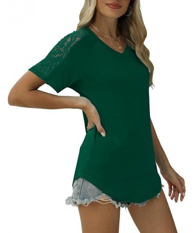 Womens Tops Summer Short Lace Sleeve V Neck Shirts Casual Loose Tshirts Trendy 2024 Green $12.25 T-Shirts