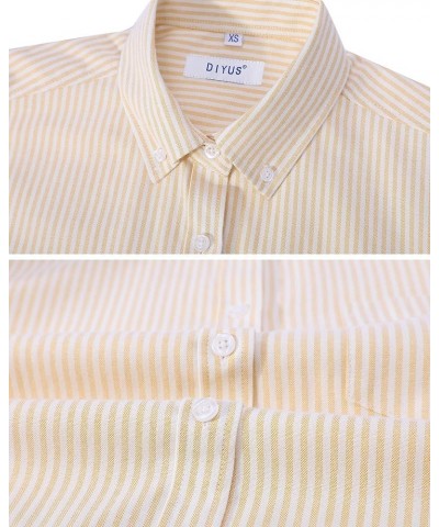 Button Up Shirt Women Long Sleeve Oxford Shirt Classic-Fit Cotton Work Blouse Wrinkle Resistant Yellow Stripe $16.24 Blouses