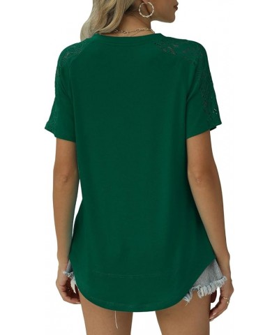 Womens Tops Summer Short Lace Sleeve V Neck Shirts Casual Loose Tshirts Trendy 2024 Green $12.25 T-Shirts