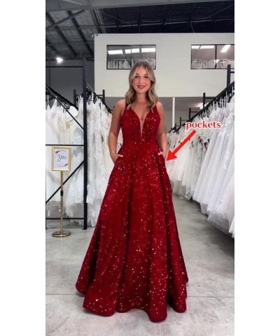 Sequin Prom Dresses for Women 2024 Long Ball Gown A-Line V Neck Sparkly Formal Evening Gowns with Pockets ACE48 Dusty-rose $3...