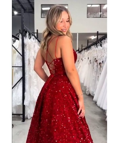 Sequin Prom Dresses for Women 2024 Long Ball Gown A-Line V Neck Sparkly Formal Evening Gowns with Pockets ACE48 Dusty-rose $3...