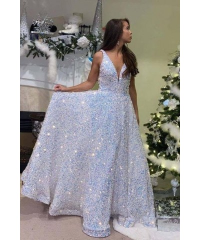 Sequin Prom Dresses for Women 2024 Long Ball Gown A-Line V Neck Sparkly Formal Evening Gowns with Pockets ACE48 Dusty-rose $3...