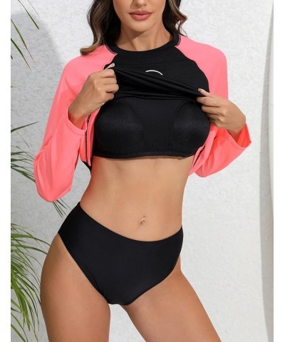 Women's Long Sleeve Rash Guard Swim Shirt with Built in Bra Light Weight Quick Dry UPF50 Swimsuit Top Pink/Black-3 $16.28 Swi...