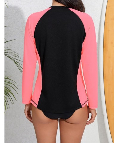 Women's Long Sleeve Rash Guard Swim Shirt with Built in Bra Light Weight Quick Dry UPF50 Swimsuit Top Pink/Black-3 $16.28 Swi...