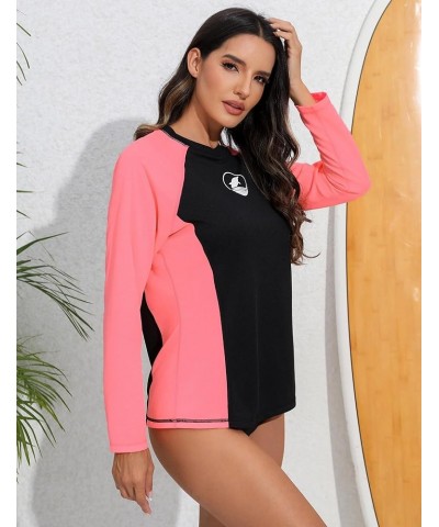 Women's Long Sleeve Rash Guard Swim Shirt with Built in Bra Light Weight Quick Dry UPF50 Swimsuit Top Pink/Black-3 $16.28 Swi...