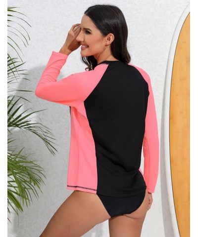 Women's Long Sleeve Rash Guard Swim Shirt with Built in Bra Light Weight Quick Dry UPF50 Swimsuit Top Pink/Black-3 $16.28 Swi...