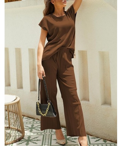 Women's 2 Piece Outfits Sweater Set Knit Pullover Tops High Waisted Pants Sweatsuits Lounge Set Coffee $21.15 Activewear