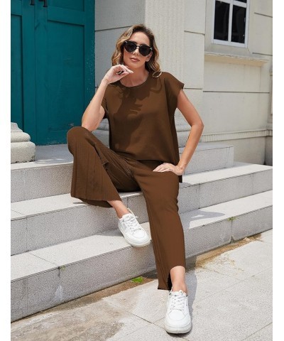 Women's 2 Piece Outfits Sweater Set Knit Pullover Tops High Waisted Pants Sweatsuits Lounge Set Coffee $21.15 Activewear