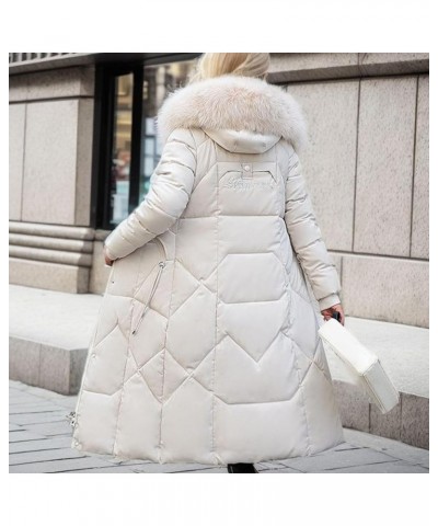 Long Down Coats For Women Thickened Winter Jacket Zip Up Hooded Puffer Coat Casual Fahsion Warm Outerwear With Pockets E-whit...