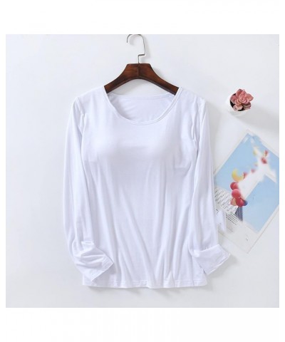 Long Sleeve Shirts for Women,Plus Size Tops Tunic Trendy Casual Yoga Crewneck Sweatshirt Underwear with Built in Bra A White ...