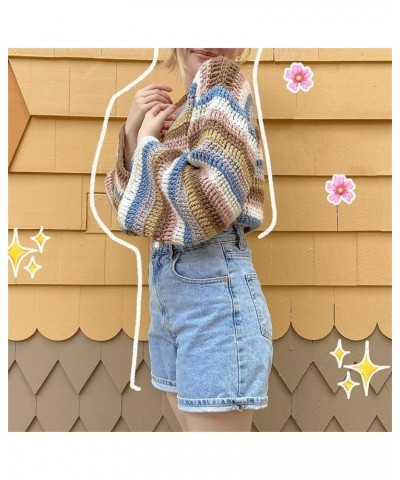 Women Hollow Out Crochet Knit Sweater Crop Tops Color Block Long Sleeve Summer Fall Jumper Pullover Tops Streetwear E3 Brown ...