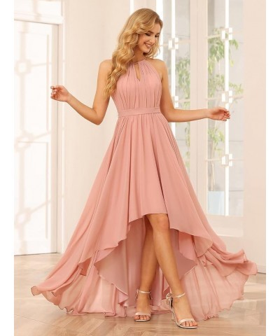 Women's Halter Bridesmaid Dresses Long with Pockets High-Low Pleats Formal Dress for Wedding YZTS104 Desert Rose $29.14 Dresses