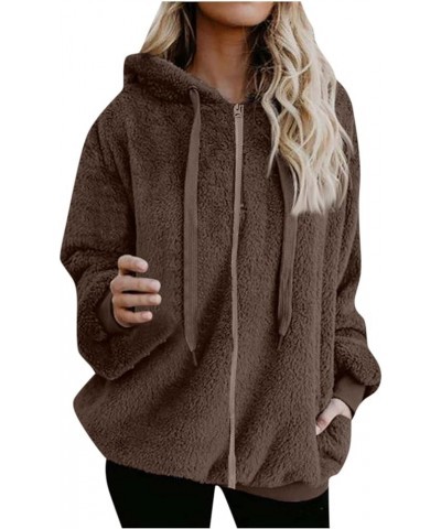 Winter Coats for Women 2023 Fuzzy Fleece Jacket Zipper Hoodie Sweatshirt Long-Sleeve Coat Jacket Overcoat Cardigans 04-brown ...
