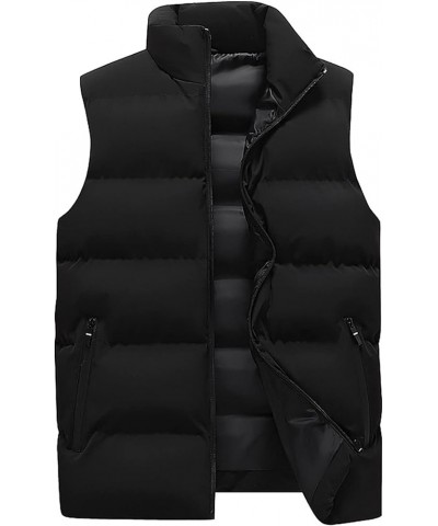 Plus Size Women's Puffer Vest, Stand Collar Sleeveless Zip Up Puffy Coats Warm Winter Padded Gilet Jacket With Pockets 02 Bla...