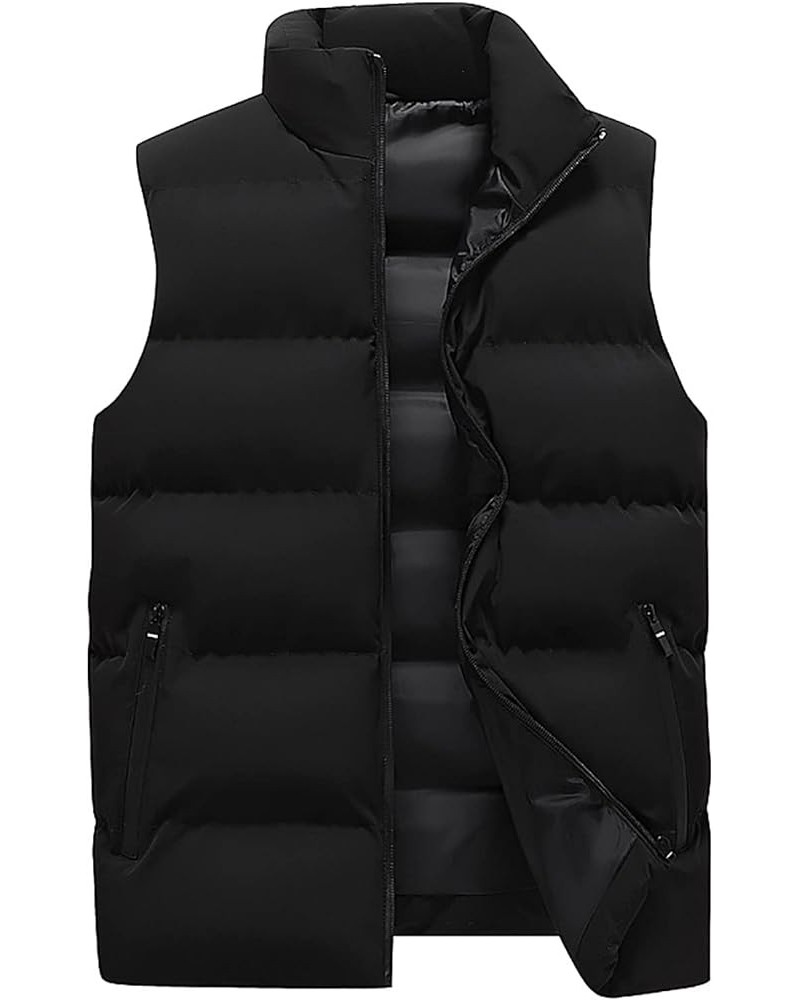 Plus Size Women's Puffer Vest, Stand Collar Sleeveless Zip Up Puffy Coats Warm Winter Padded Gilet Jacket With Pockets 02 Bla...