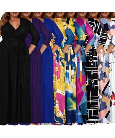Plus Size Dress for Women - 3/4 Sleeve V-Neck Maxi Dress for Women with Belt and Pockets （2XL-6XL 1-black $22.94 Dresses