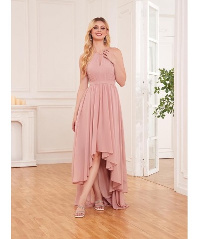Elegant Halter Neck Bridesmaid Dresses for Wedding Pleated Top Chiffon A Line High Low Prom Dress Formal Gowns Black $30.73 D...