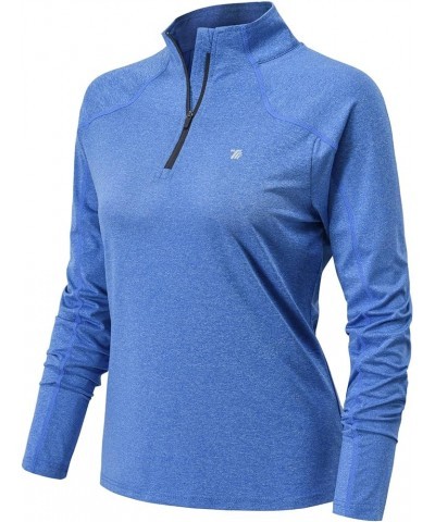 Women's Long Sleeve Pullover Quarter Zip Shirts Performance Moisture Wicking UPF 50+ for Running Workout Dark Blue $14.40 Act...