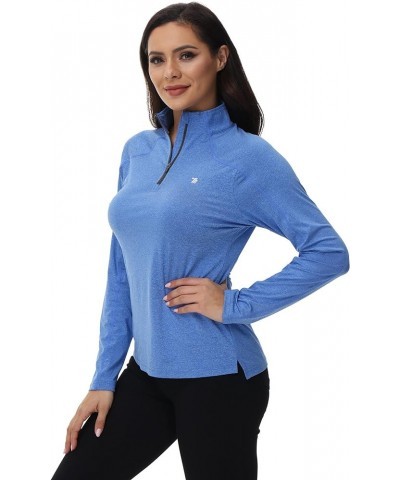 Women's Long Sleeve Pullover Quarter Zip Shirts Performance Moisture Wicking UPF 50+ for Running Workout Dark Blue $14.40 Act...