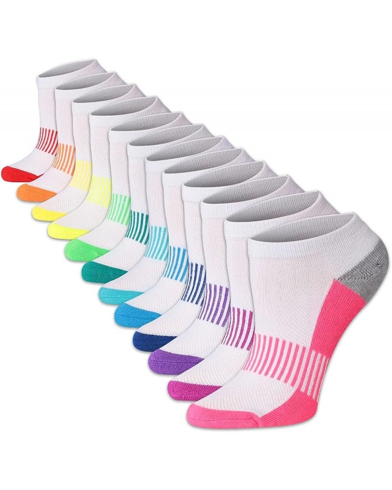 Women's & Girls 12 Pairs Low Cut Athletic Sport Peformance Socks White Rainbow Accented Heel $10.75 Activewear