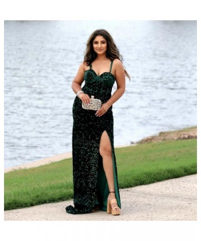 Mermaid Sequin Prom Dress Long Sparkly Corset Formal Evening Party Dress with Slit Silver $26.65 Dresses
