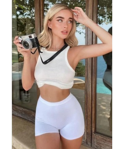 High Waist Biker Shorts for Women with Side Pockets Tummy Control Running Exercise Spandex Yoga Shorts 5" White $6.66 Activewear