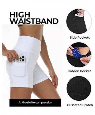 High Waist Biker Shorts for Women with Side Pockets Tummy Control Running Exercise Spandex Yoga Shorts 5" White $6.66 Activewear