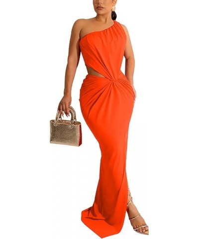 Women's One Shoulder Split Cutout Twist Sleeveless Bodycon Cocktail Maxi Dress Orange $18.45 Dresses