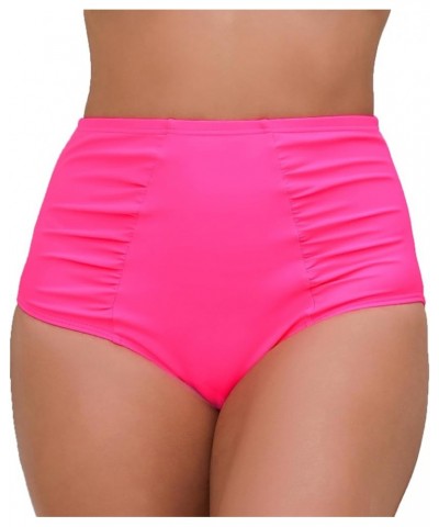 Women's High Waisted Bikini Bottoms Side Ruched Swimwear Bottom Quick Dry Swimsuit Briefs Hot Pink $12.25 Swimsuits