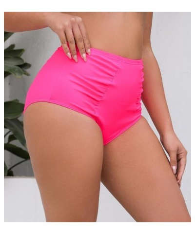 Women's High Waisted Bikini Bottoms Side Ruched Swimwear Bottom Quick Dry Swimsuit Briefs Hot Pink $12.25 Swimsuits