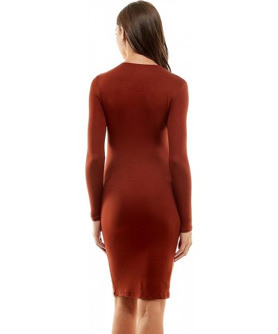 Women's Long Sleeve Sexy Bodycon Dress with V-Neck and Knee Length - Double Layer and Rayon Jersey Fabric Dark Amber $9.85 Dr...