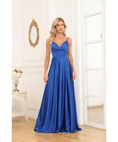 V Neck Spaghetti Strap Prom Dresses Long Bridesmaid Dresses for Women Pleated Formal Evening Gowns with Slit Derset Rose $29....